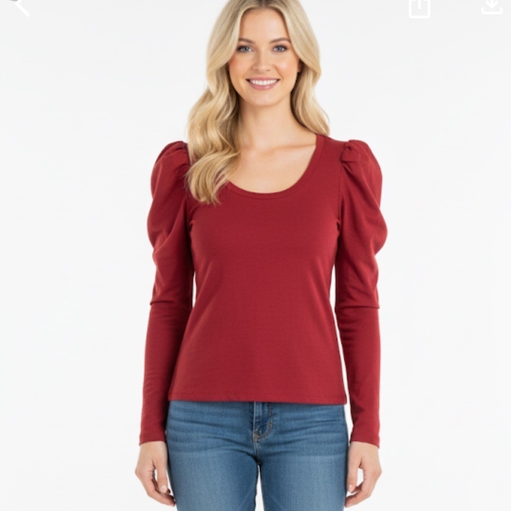 English Factory Puff long sleeved Burgundy top, Size Small